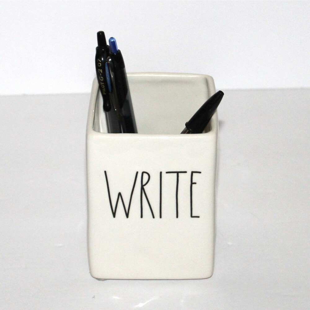 Rae Dunn Write Penn Holder white ceramic desk office pencil cup
